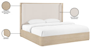 Meridian Furniture Tiberio Queen Bed Solid Wood Frame Linen Upholstered Headboard Mid-century Modern Bedroom Style Natural / Cream TiberioNatural-Q