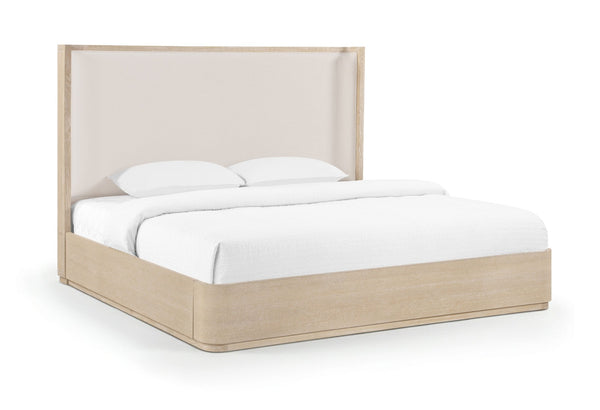 Meridian Furniture Tiberio Queen Bed Solid Wood Frame Linen Upholstered Headboard Mid-century Modern Bedroom Style Natural / Cream TiberioNatural-Q