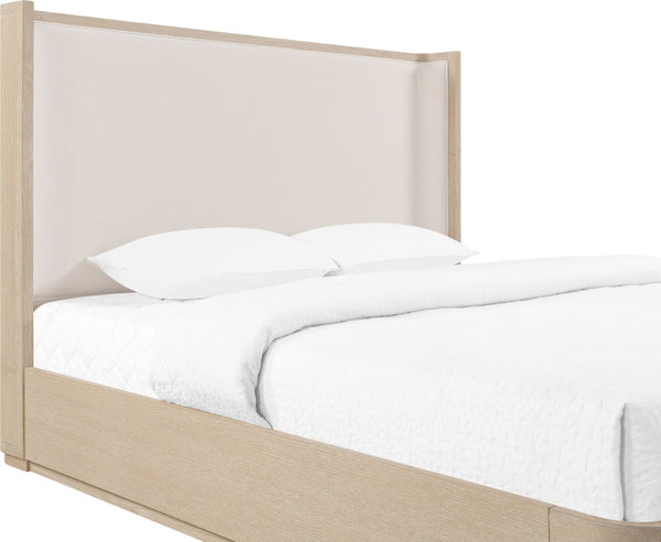 Meridian Furniture Tiberio Queen Bed Solid Wood Frame Linen Upholstered Headboard Mid-century Modern Bedroom Style Natural / Cream TiberioNatural-Q