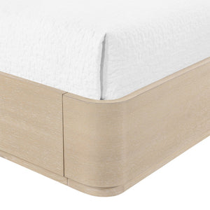 Meridian Furniture Tiberio Queen Bed Solid Wood Frame Linen Upholstered Headboard Mid-century Modern Bedroom Style Natural / Cream TiberioNatural-Q