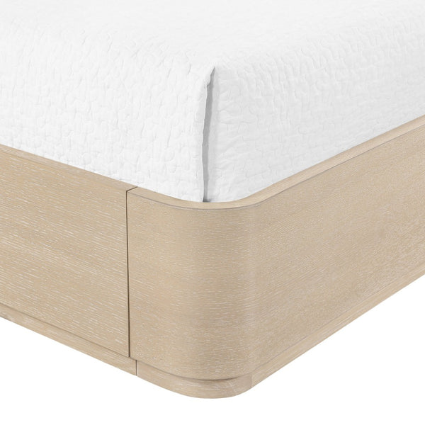 Meridian Furniture Tiberio Queen Bed Solid Wood Frame Linen Upholstered Headboard Mid-century Modern Bedroom Style Natural / Cream TiberioNatural-Q