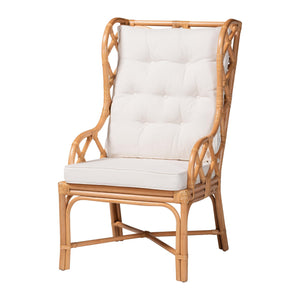 Baxton Studio Bali & Pari Todd Handcrafted Rattan Wingback Lounge Chair with Tufted Cushions Todd-Natural Brown Rattan-Cushion-AC