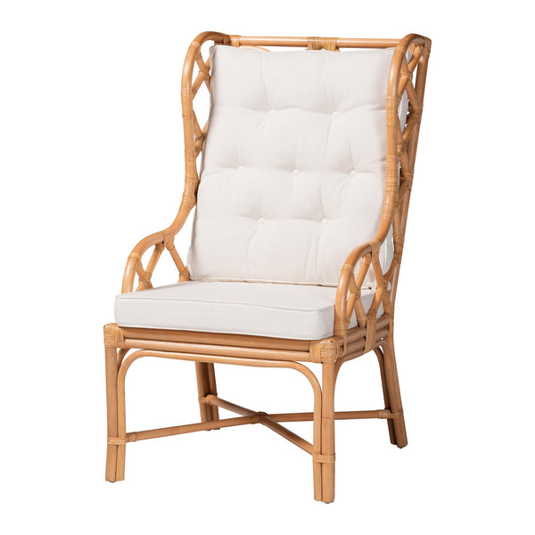 Baxton Studio Bali & Pari Todd Handcrafted Rattan Wingback Lounge Chair with Tufted Cushions Todd-Natural Brown Rattan-Cushion-AC