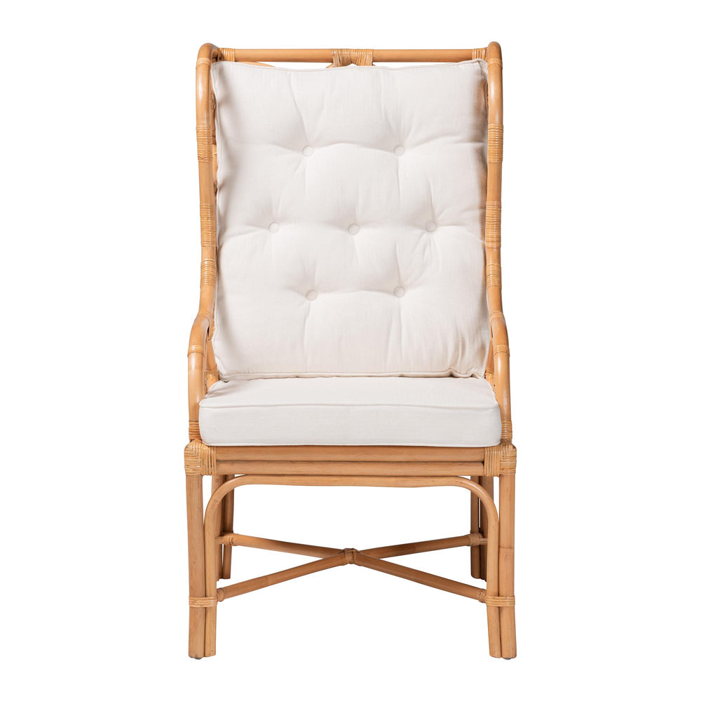 Baxton Studio Bali & Pari Todd Handcrafted Rattan Wingback Lounge Chair with Tufted Cushions Todd-Natural Brown Rattan-Cushion-AC