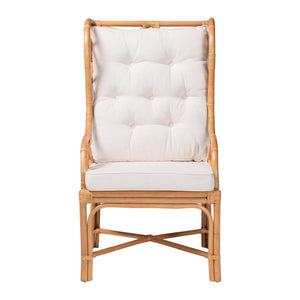 Bali & Pari Todd Handcrafted Rattan Wingback Lounge Chair with Tufted Cushions