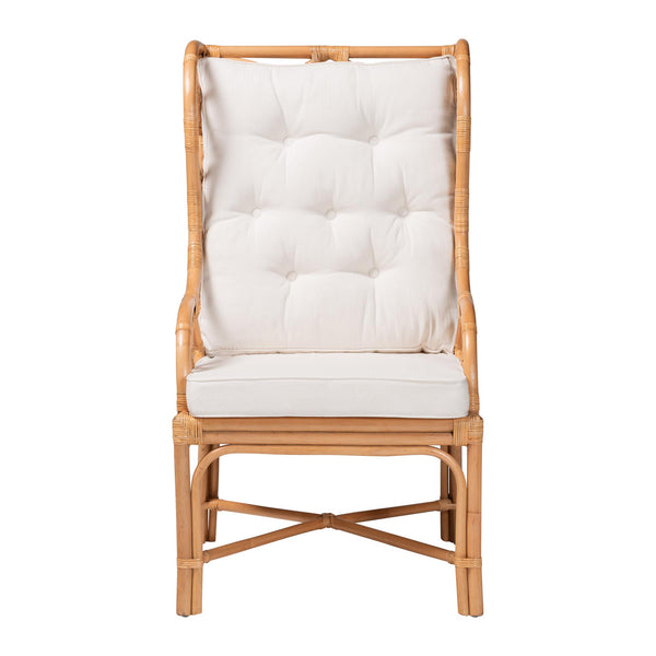 Bali & Pari Todd Handcrafted Rattan Wingback Lounge Chair with Tufted Cushions