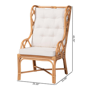 Bali & Pari Todd Handcrafted Rattan Wingback Lounge Chair with Tufted Cushions