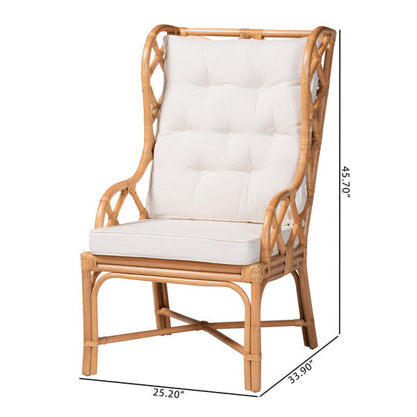 Bali & Pari Todd Handcrafted Rattan Wingback Lounge Chair with Tufted Cushions