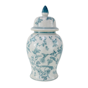 Zeugma Turquoise Ceramic Jar With Floral And Bird Motif – 10"X10"X19" Decorative Home Accent Piece   241320