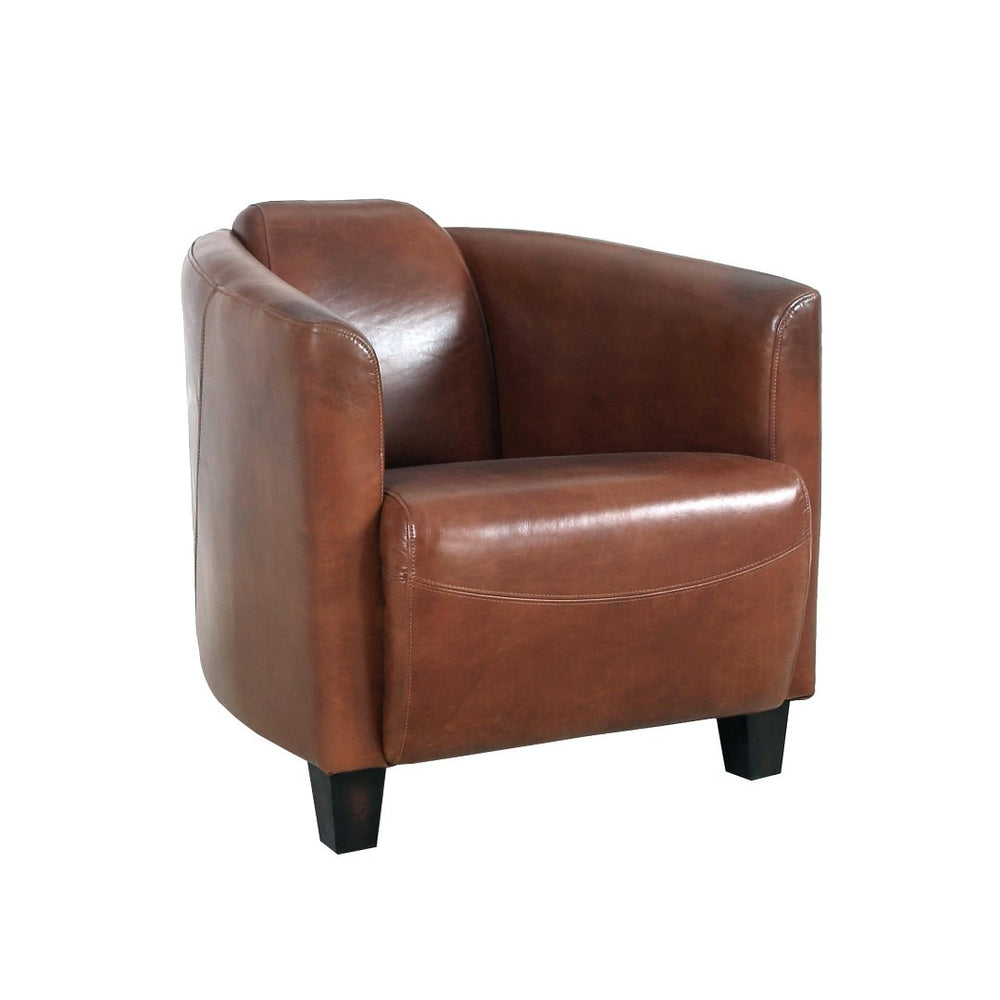 Pasargad Madison Luxurious Top Grain Leather Lounge Armchair – Elegant Comfort For Any Space Brown Leather Chair-883-1