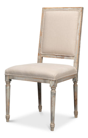 Sarreid Square Back Side Chair Set Of 2 - Stylish Grey Oak Finish With Comfortable Linen Flax Upholstery Grey  U020-06f01
