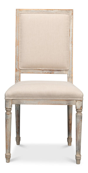 Sarreid Square Back Side Chair Set Of 2 - Stylish Grey Oak Finish With Comfortable Linen Flax Upholstery Grey  U020-06f01