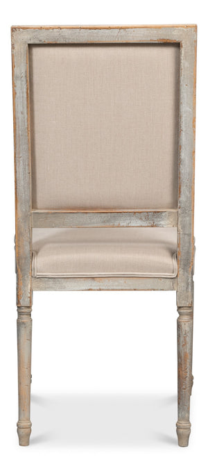 Sarreid Square Back Side Chair Set Of 2 - Stylish Grey Oak Finish With Comfortable Linen Flax Upholstery Grey  U020-06f01