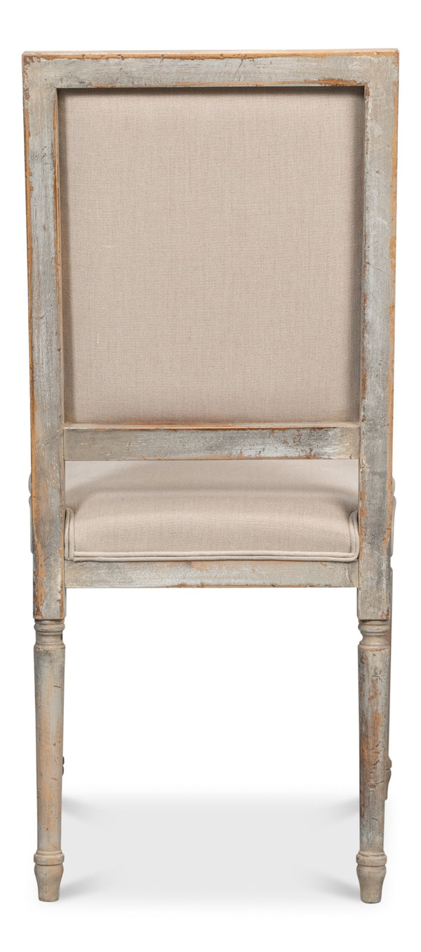Sarreid Square Back Side Chair Set Of 2 - Stylish Grey Oak Finish With Comfortable Linen Flax Upholstery Grey  U020-06f01