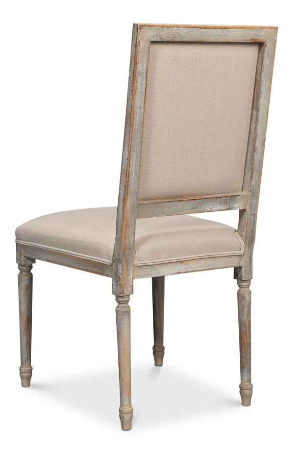 Sarreid Square Back Side Chair Set Of 2 - Stylish Grey Oak Finish With Comfortable Linen Flax Upholstery Grey  U020-06f01