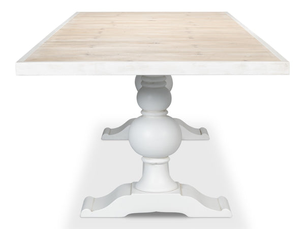 Sarreid Rectangular Dining Table - Stylish Cortina With Reclaimed Wood Top & Elegant Tulip Wood Base White  U022-as08