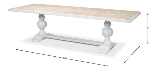 Sarreid Rectangular Dining Table - Stylish Cortina With Reclaimed Wood Top & Elegant Tulip Wood Base White  U022-as08