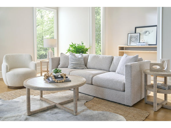 Universal Furniture Abaca Side Table With Travertine Beige Top, Natural Fiber Wrap, And Convenient Storage Shelf Natural Tan  U533820-universal