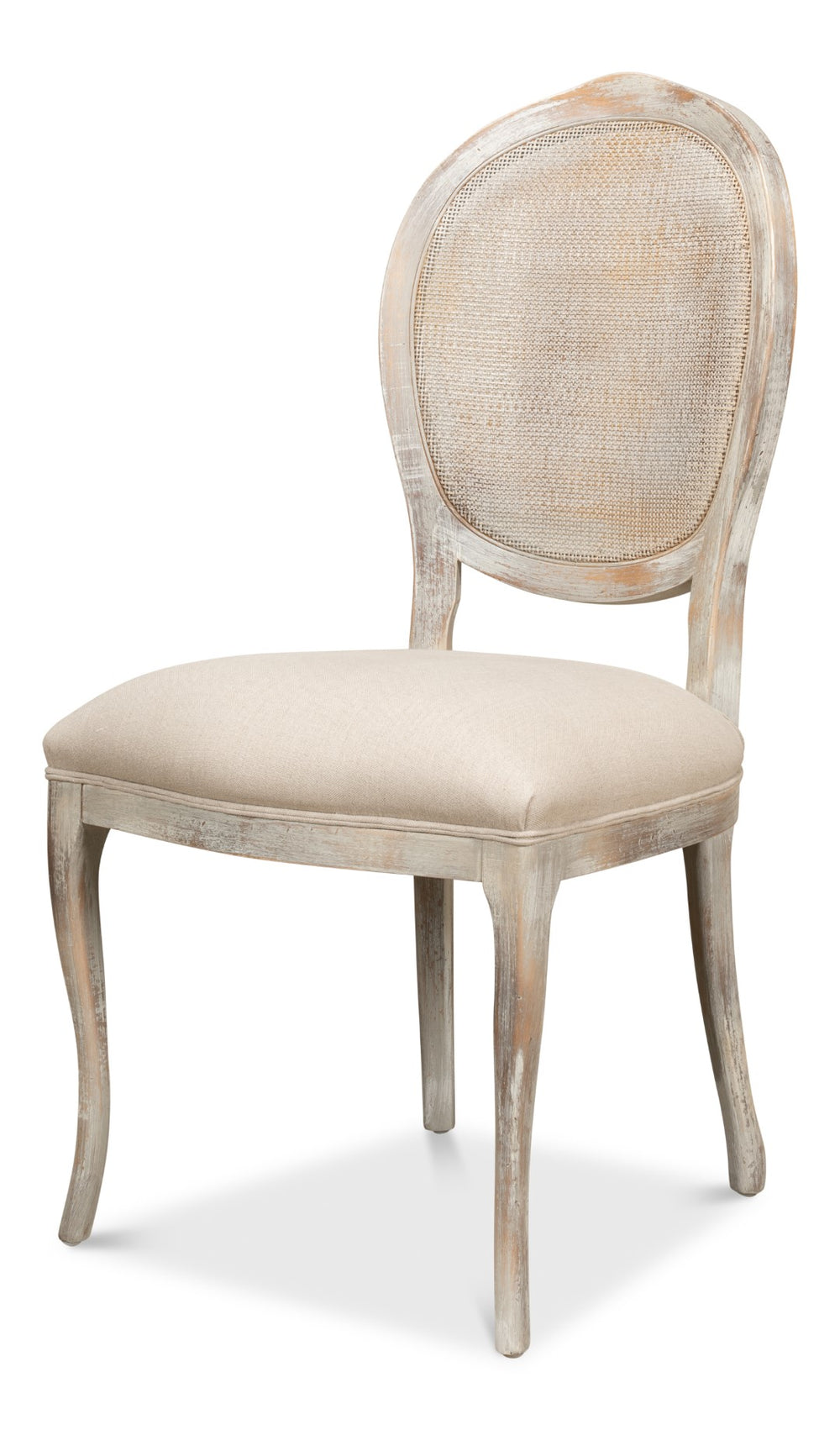 Sarreid Oval Cane Back Chair Set Of 2 - Elegant Grey Oak Finish With Luxurious Linen Flax Upholstery! Grey  U093-06f01