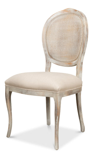 Sarreid Oval Cane Back Chair Set Of 2 - Elegant Grey Oak Finish With Luxurious Linen Flax Upholstery! Grey  U093-06f01