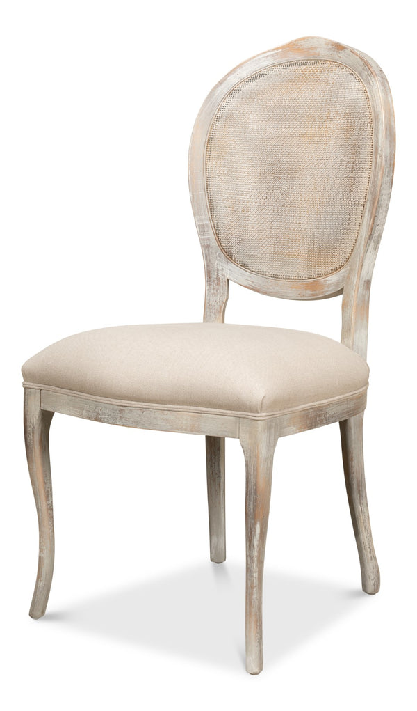 Sarreid Oval Cane Back Chair Set Of 2 - Elegant Grey Oak Finish With Luxurious Linen Flax Upholstery! Grey  U093-06f01