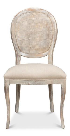 Sarreid Oval Cane Back Chair Set Of 2 - Elegant Grey Oak Finish With Luxurious Linen Flax Upholstery! Grey  U093-06f01