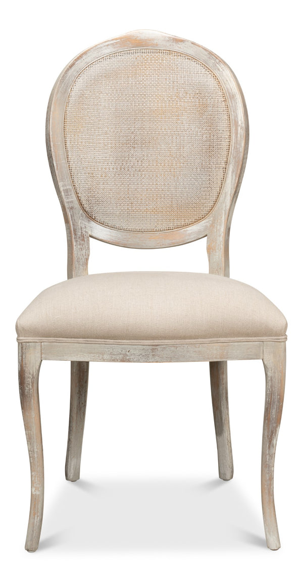 Sarreid Oval Cane Back Chair Set Of 2 - Elegant Grey Oak Finish With Luxurious Linen Flax Upholstery! Grey  U093-06f01