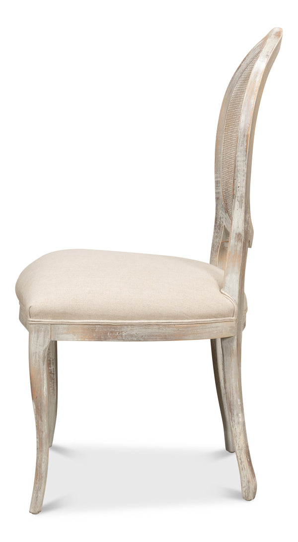 Sarreid Oval Cane Back Chair Set Of 2 - Elegant Grey Oak Finish With Luxurious Linen Flax Upholstery! Grey  U093-06f01