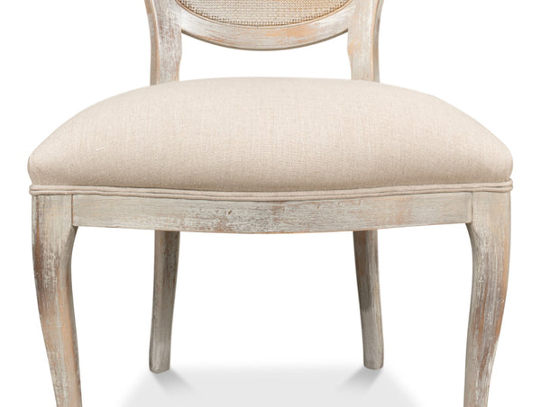 Sarreid Oval Cane Back Chair Set Of 2 - Elegant Grey Oak Finish With Luxurious Linen Flax Upholstery! Grey  U093-06f01