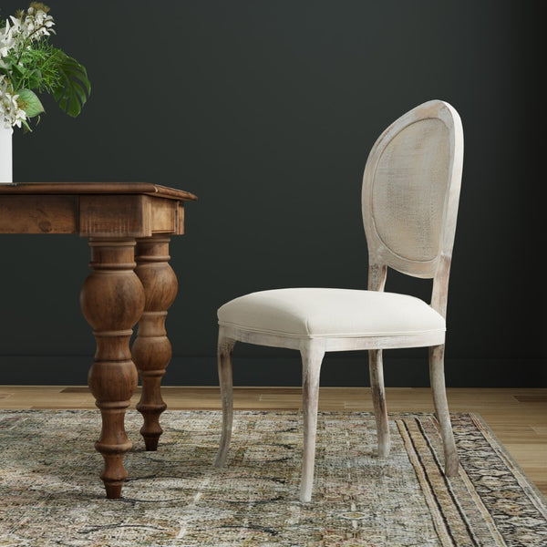 Sarreid Oval Cane Back Chair Set Of 2 - Elegant Grey Oak Finish With Luxurious Linen Flax Upholstery! Grey  U093-06f01