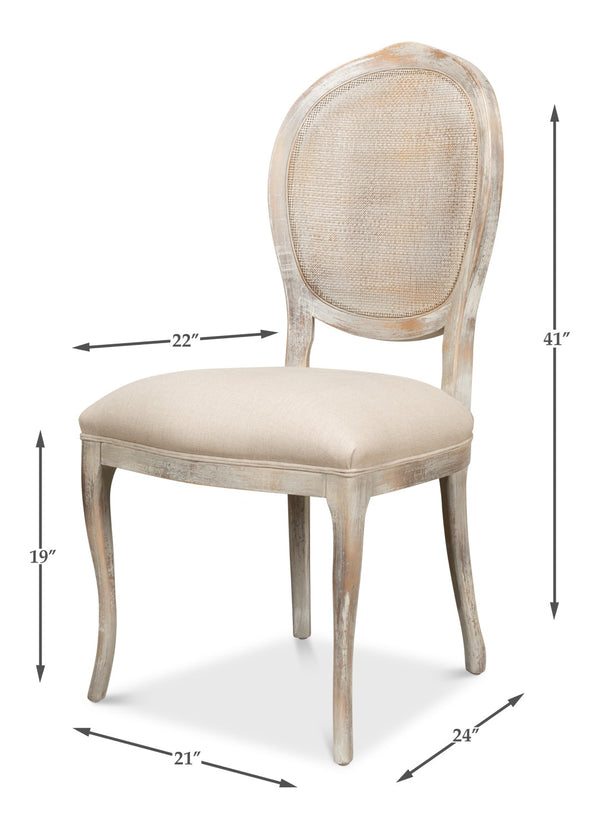 Sarreid Oval Cane Back Chair Set Of 2 - Elegant Grey Oak Finish With Luxurious Linen Flax Upholstery! Grey  U093-06f01