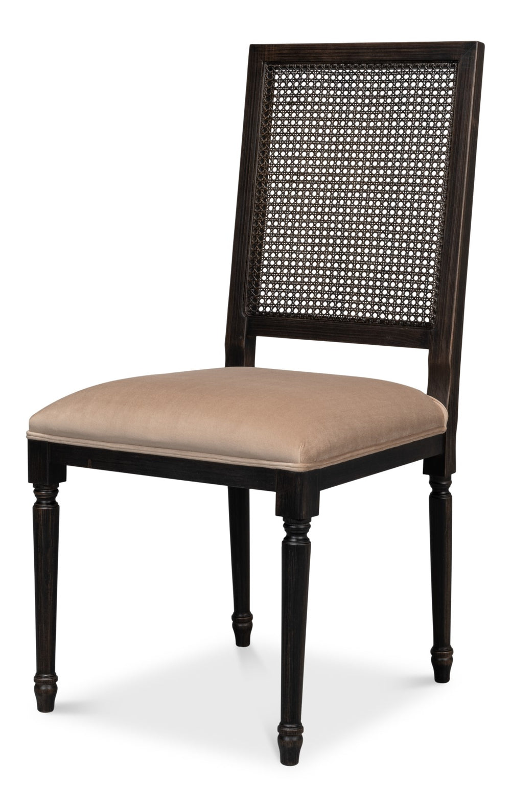 Sarreid Cane Back Side Chair Set Of 2 - Elegant Nero Finish With Toffee Fabric, Durable Beechwood Frame Black  U094-03f48