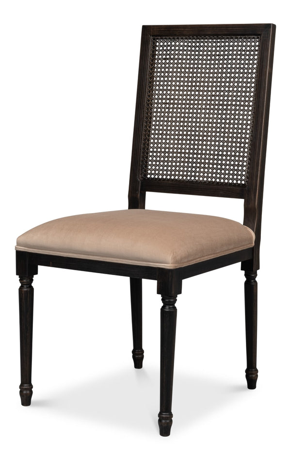 Sarreid Cane Back Side Chair Set Of 2 - Elegant Nero Finish With Toffee Fabric, Durable Beechwood Frame Black  U094-03f48