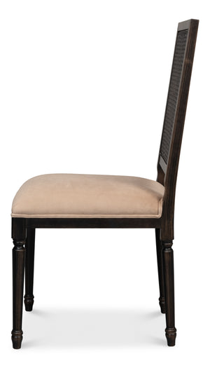 Sarreid Cane Back Side Chair Set Of 2 - Elegant Nero Finish With Toffee Fabric, Durable Beechwood Frame Black  U094-03f48
