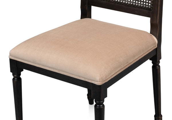 Sarreid Cane Back Side Chair Set Of 2 - Elegant Nero Finish With Toffee Fabric, Durable Beechwood Frame Black  U094-03f48