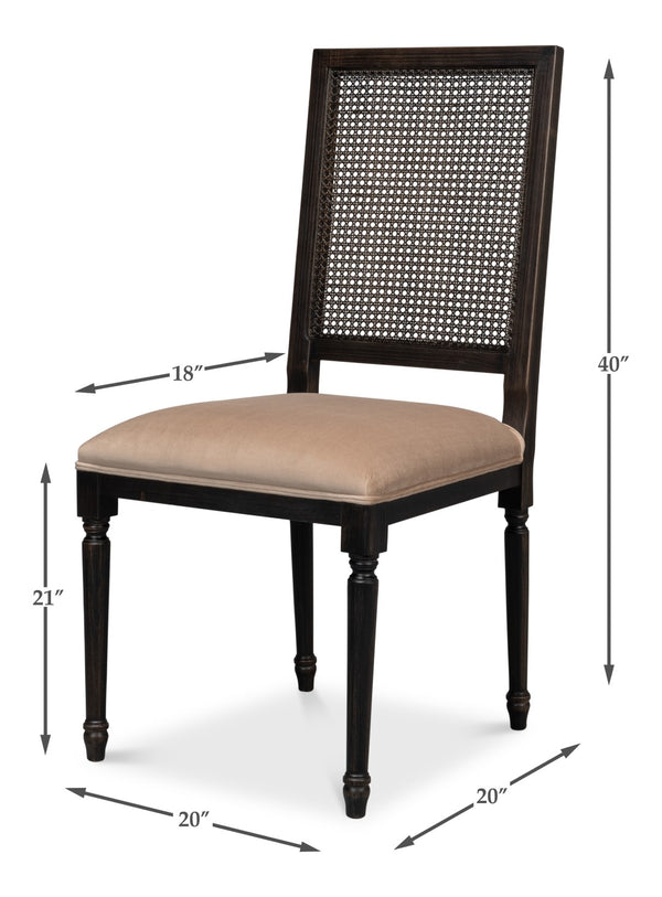 Sarreid Cane Back Side Chair Set Of 2 - Elegant Nero Finish With Toffee Fabric, Durable Beechwood Frame Black  U094-03f48