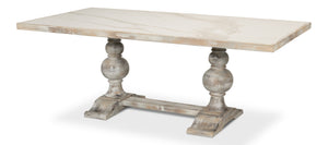 Sarreid Small 81" Dining Table With Stunning Porcelain Calacatta Gloss Top & Elegant Grey Oak Base Grey  U130-as06