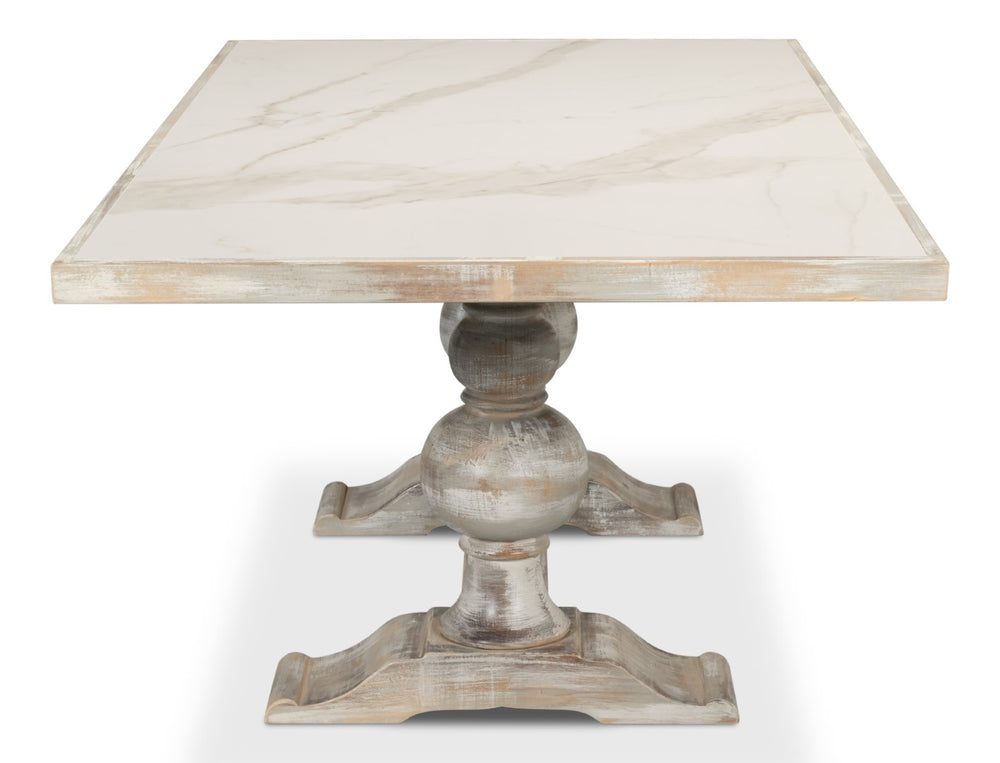 Sarreid Small 81" Dining Table With Stunning Porcelain Calacatta Gloss Top & Elegant Grey Oak Base Grey  U130-as06