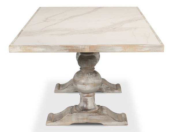 Sarreid Small 81" Dining Table With Stunning Porcelain Calacatta Gloss Top & Elegant Grey Oak Base Grey  U130-as06