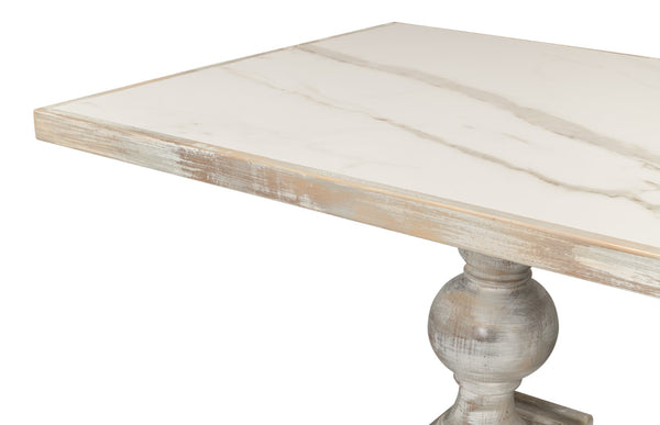 Sarreid Small 81" Dining Table With Stunning Porcelain Calacatta Gloss Top & Elegant Grey Oak Base Grey  U130-as06