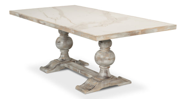 Sarreid Small 81" Dining Table With Stunning Porcelain Calacatta Gloss Top & Elegant Grey Oak Base Grey  U130-as06