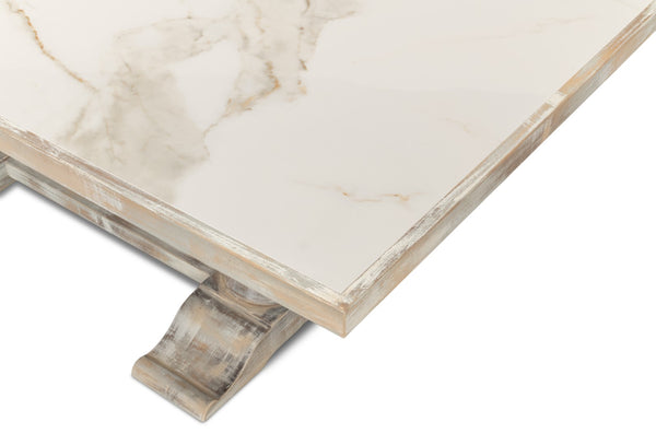 Sarreid Small 81" Dining Table With Stunning Porcelain Calacatta Gloss Top & Elegant Grey Oak Base Grey  U130-as06