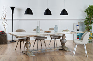 Sarreid Small 81" Dining Table With Stunning Porcelain Calacatta Gloss Top & Elegant Grey Oak Base Grey  U130-as06