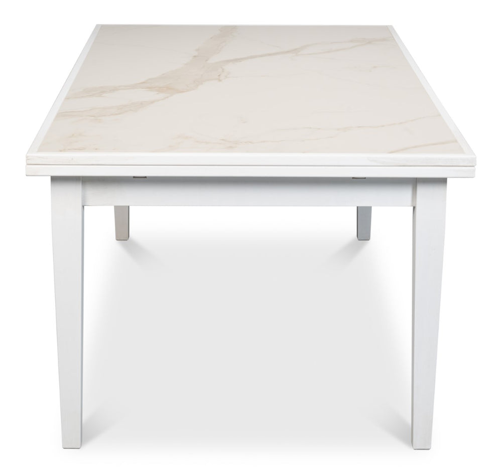 Sarreid Rect. Extension Dining Table - Elegant White Porcelain Top With Beechwood Legs For Stylish Dining White  U149-as08