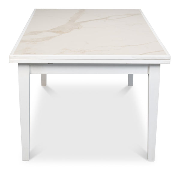 Sarreid Rect. Extension Dining Table - Elegant White Porcelain Top With Beechwood Legs For Stylish Dining White  U149-as08