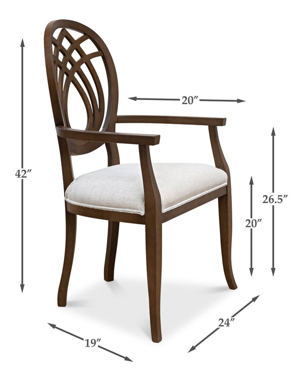 Sarreid Goccia Arm Chair In Driftwood Finish - Stylish Oatmeal Fabric & Elegant Beechwood Design Combined Brown  U167-07f46