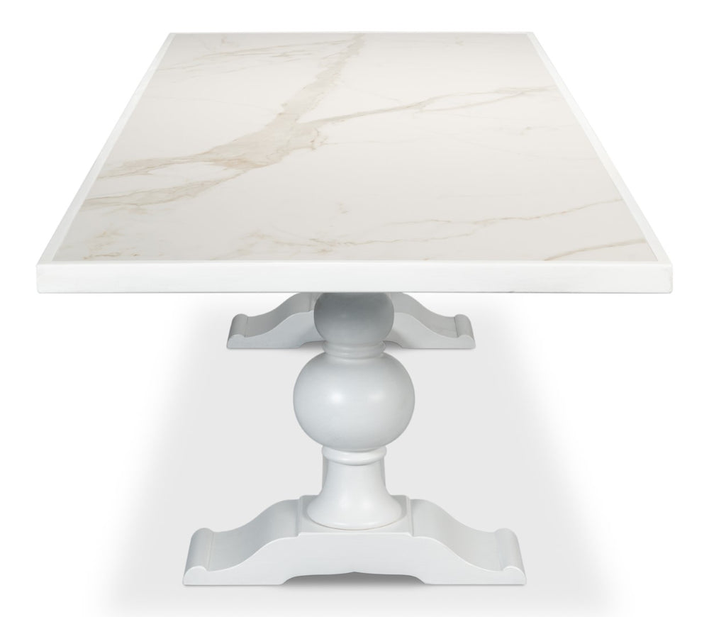 Sarreid Rectangular Dining Table Cortina - Stunning White Calacatta Porcelain With Elegant Tulip Wood Base White  U188-as08