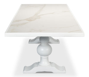 Sarreid Rectangular Dining Table Cortina - Stunning White Calacatta Porcelain With Elegant Tulip Wood Base White  U188-as08