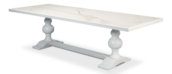 Sarreid Rectangular Dining Table Cortina - Stunning White Calacatta Porcelain With Elegant Tulip Wood Base White  U188-as08