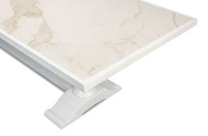 Sarreid Rectangular Dining Table Cortina - Stunning White Calacatta Porcelain With Elegant Tulip Wood Base White  U188-as08